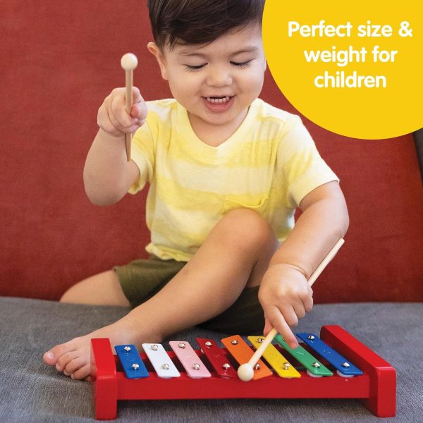 Schylling Wooden Xylophone - Colorful Kids Instrument - Includes Wooden Mallets and Embossed Metal Keys - Ages 3 and Up